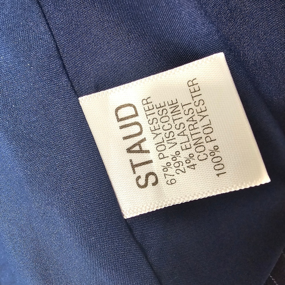STAUD Navy Pinstripe Cropped Blazer Tailored Chic Minimalist Jacket Size 6 - Picture 5 of 12